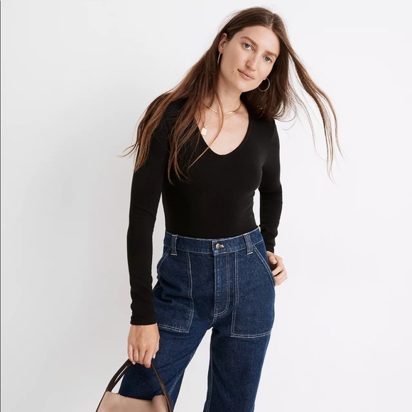 Madewell Tops - •NEW • Madewell • Long Sleeve V Neck Full Coverage Bodysuit Black Medium